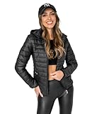 BOLF Damen Übergangsjacke Steppjacke Stehkragen Daunenjacke Reißverschluss Sportjacke Zip Wärme Freizeit Sport Basic Outdoor Casual Style B0124 Schwarz L [D4D]