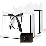 AMFUN Geschenktüten, 2 Stück Papiertüten mit Schleifenbändern + 2 Grußkarten + 4 Seidenpapier, Kreuzbodenbeutel, Geschenktaschen Groß mit Henkel für Geburtstag Hochzeit Feier Party