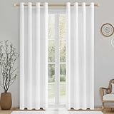 CUTEWIND Gardinen Weiß mit Ösen Wohnzimmer Vorhänge Weiss Schlafzimmer Ösenschal 2er Set, Vorhang Leinenoptik Halbtransparent 225 cm Lang, 140 cm Breit, Fenster Gardine Leinen Curtains Living Room