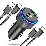 Zigarettenanzünder USB C Kfz Ladegerät 66W,USB Auto Adapter Autoladegerät PD&QC3.0 Auto Ladegerät Zigarettenanzünder Stecker mit 2x Ladekabel für Samsung Galaxy S23 Ultra/S22/S21/S20,iPhone 15 Pro Max