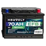 HeyVolt EFB Autobatterie 12V 70Ah 760A Hochleistungs-Blei-Säure-Batterie, Start-Stop geeignet, Langlebig, Kompatibel mit PKW