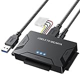 POSUGEAR USB 3.0 zu Sata und IDE Adapter, USB SATA Festplatten Konverter mit Netzschalter unterstützt für 2,5''und 3,5''SATA HDD & IDE HDD, Kompatible Windows XP/Vista/7/8/10（Mit 12V 2A Netzteil）