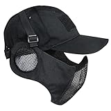 Yzpacc Airsoft Half Face Maske und Hut Set Stahl Mesh Maske mit Gehörschutz und Baseball Cap Taktische Schutzmaske für CS Game BB Gun Paintball Jagd Schießen