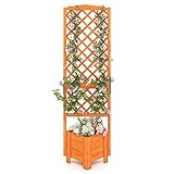 RELAX4LIFE Pflanzkasten mit Rankgitter, Blumenkasten mit Spalier, Gartenspalier für Kletterpflanzen, Rankkasten aus Holz, Blumenbeet für Garten Balkon Terrasse, 54,5 x 52 x 180 cm