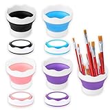 DHSWNNG 4 Stück Wasserbecher für Pinsel Silikon Faltbarer Pinselbecher Malbecher Wassertankpinsel Wascheimer Tragbar Malerei Pinsel Waschen Eimer für Aquarell-Acryl-ölgemälde