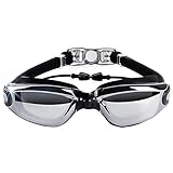 Hersvin Schwimmbrille (M/0 bis M/-8,0) UV400 Anti-UV Anti Nebel Schutzbrille für Erwachsene Männer Frauen Kinder (Schwarz, M/-4,5)