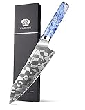 WILDMOK 7 Schicht 10CR18MOV Clad Stahl Santoku-Messer 18 cm, ergonomischer blau-weißer Porzellanmuster Harzgriff, japanisches Küchenmesser, ultrascharfes doppelseitiges Kochmesser Qing-Serie