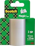 Scotch Magic Tape - 3 Rollen, 19 mm x 25 m - Unsichtbares Klebeband für allgemeine Zwecke zur Reparatur, Etikettierung und Versiegelung von Dokumenten
