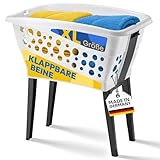 Gardissimo 50 Liter XL Wäschekorb mit klappbaren Füßen 69 x 40 cm – Made in Germany - weiß - Stand Wäschebox mit Beinen auf Knopfdruck ausgeklappt - Wäsche Sammler Box Korb stehend