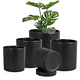 Homeuouz 5 Packs Blumentopf mit Untersetzer, 17.8cm/15.2cm/14cm/12.7cm/10.2cm Pflanzentopf, Plastik Übertopf, Hydrokultur Topf, Blumentöpfe Set Ideal für Innen und Balkongärten,Schwarz