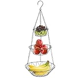 com-four® Obstkorb zum Aufhängen - Obst Hängekorb - individuell verstellbare Hänge Etagere für die Küche - Obstkorb hängend aus Metall in schwarz - Hänge Regal mit Ø 28 cm (schwarz - rund)