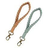 cobee Makramee Schlüsselanhänger, 2 teilig, Boho Makramee, Schlüsselanhänger handgefertigt Schlüsselanhänger buntes Armband Schlüsselanhänger Handgelenk Lanyard (Hellgrün, Braun)