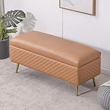 Extra große, gepolsterte Sitzbank mit Sicherheitsscharnier, moderner Fußhocker für Eingangsbereich und Flur, langes Ende der Betttruhe mit Metallbeinen, 160 x 40 x 45 cm