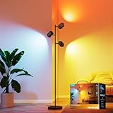 Govee 3-Flammen LED Stehlampe, RGBWW Fokus-Verstellbar Stehleuchte, 1500lm, Matter Alexa Kompatibel, 64+ Szenen, Musik Sync, 157cm Stehlampen Schwarz für Wohnzimmer, Schlafzimmer, Lesezimmer Deko