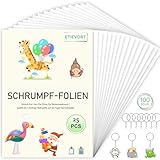 Schrumpffolie Set Schlüsselanhänger, 125 Stück Schrumpffolien Set enthalten 25 Stück A4 Schrumpffolie zum Basteln und 100 Stück Schlüsselanhänger, Schrumpffolie Transparent für Kinder & Erwachsene