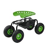 TRUTZHOLM Gartenscooter mit Ablagefläche Gartenrollsitz Stahl 150 kg Sitzhöhe 44-52 cm Sitz 360° drehbar Gartenwagen Gartenhocker mit Lufträdern für rückenschonende Tätigkeiten in Garten Werkstatt