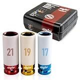 MJW Schlagschrauber Nüsse 1/2' Set, Steckschlüsselsatz mit Felgenschutz für Radwechsel 17mm 19mm 21mm Nuss Set Stecknuss Set für Alufelgen Langnuss Set Schlagnuss Set für Reifenwechsel HBV