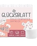 Glücksblatt Toilettenpapier SAMTWEICH, 4-lagig, 48 Rollen x 130 Blatt, 100% Zellstoff, superweiches Klopapier mit Glücks-Prägung, WC Papier, ideal für Camping, Verpackung aus mindestens 30% PCR-Anteil