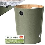 AMBIAVO® Papierkorb - 12L Büro Mülleimer mit Mülltütenfixierung, grün Holzoptik, perfekter Abfalleimer fürs home office und Kinderzimmer, praktischer Papiermüllkorb trash bin