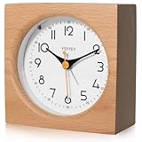 YsyYey Wecker Analog, Wecker ohne Ticken analoge Nachttisch-Holzuhr mit Schlummerfunktion und Nachtlicht, Tischuhr Batteriebetriebener für Schlafzimmer, Zuhause, Küche und Reisen