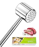 HOOMIL Fleischklopfer, Edelstahl Fleischhammer, Spülmaschinengeeignet, Doppelseitiger Antihaft Schnitzelklopfer für Steaks und Schnitzel - Silber