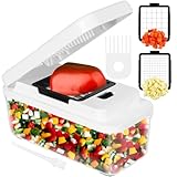 Vihoom Gemüseschneider, Zwiebelschneider, Gemüse Zerkleinerer für Schnell und Gleichmäßig Würfel, Gemüsehobel mit 2 Austauschbare Klingen für Karotte, Kartoffel, Gurke