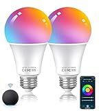 HUTAKUZE Alexa Glühbirnen E27 Smart LED Lampe, 9W 806LM WLAN Mehrfarbige Dimmbare Birne, App Steuern Kompatibel mit Alexa Echo, Google Home, kein Hub benötigt, Warmweiß/Kaltesweiß licht, 2er Pack
