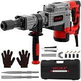 Abbruchhammer 2800W, 28Joule Hochbelastbar Beton Brecher,Anti-Vibrationshandgriff,2 Stück Meißel und Transportbox mit Rollen-für Schiefer, Beton usw