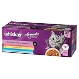 WHISKAS Aromatic Selection Multipack Katzennassfutter 1+, 40x85g - 4 Geschmacksrichtungen: Schwein, Huhn, Lachs, Meeresfisch in Sauce