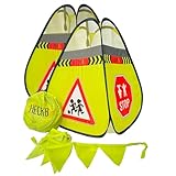 HECKBO 2x Straßenwarnschild Achtung Kinder Schild spielende Pylonen Pylone + Wimpelkette - Kinder Straßenpylone Kinder Sicherheit Safety Pop Up Set - Vorsicht Kinder Street Buddy Warnkegel