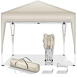 tillvex Pavillon 3x3m wasserdicht | Pop-Up Faltpavillon höhenverstellbar | Gartenzelt UV Schutz 50+ | Partyzelt mit Tasche für Garten (Beige)