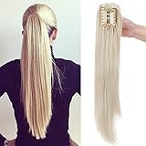 Ponytail Extension Pferdeschwanz Zopf mit Klammer Haarteil Haarverlängerung Hair Piece Haar Hitzebeständig Micro-wavy wie Echthaar 22'(55cm) Gebleichtes Blond