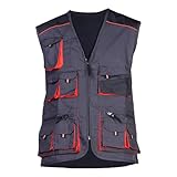 Stens Arbeitsweste mit zehn großen Taschen, Montageweste, Herren, 280g. Perfekt geeignet für Techniker und Bauarbeiter,Grau und Orange.62