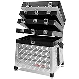 Sitzkiepe 4-ladig aus Aluminium - Angelkoffer & Gerätekasten mit Futterwanne - stabile Sitzbox für Angler & Angelzubehör