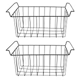 Respicefinem Freezer Wire Storage Baskets 2 Pack PE Coated Hanging Organizer Bins for Refrigerator Shelves Durable Metal Black 49.5cm X 24.5cm X 20cm (L 42.5cm X W 24.5cm X H 20cm)