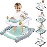 Baby Lauflernhilfe 5 in 1, Lauflernwagen Klappbar mit Höhenverstellbar und Geschwindigkeit, Abnehmbare Trampolinmatte, Babywippe mit Spielecenter, Esstisch Laufstuhl, Baby Walker ab 6 Monaten, Blau