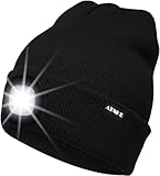 ATNKE LED Beleuchtete Mütze,Wiederaufladbare USB Laufmütze mit Licht Extrem Heller 4 LED Lampe Winter Warme Stirnlampe für Herren und Damen Geschenke/Black