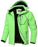 UTWGN Herren Skijacke Winter Warm Schneemantel Wasserdicht Windbreaker Kapuze Arbeit Outerwear Snowboardjacken, leuchtend grün, L