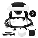 Baby Lauflernhilfe, Anti-Collision lauflernwagen, One-Touch Folding Baby Walker, 7-Gang höhenverstellbar, Anti-Roll 8-Rad-Rundfahrwerk, mit großem Essteller & Bremse von 6-18M (Schwarz-1)