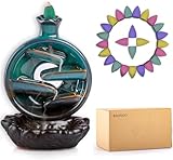BAONUO Räucherbrunnen Wasserfall, Rückfluss räuchergefäß Keramik,30 Räucherstäbchen+mit 100 Räucherkegeln, räucherwasserfall für Aromatherapie Ornament und Home Decor (grün)