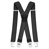 Pejoye Hosenträger für Herren Breit Arbeitshosen Stark Motorradhose Lang X Form 4 Metall Clips Einstellbar und Elastisch Einheitsgröße für Männer und Damen (Schwarz)