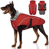 Hundejacke Wasserdicht, Hundemantel Fleece Gefüttert Warme Hundeweste Winterjacke Hunde Bekleidung Winddichter Mäntel mit Reflexstreifen für Winter(Rot, L)