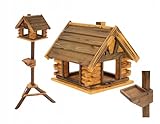 MAZUR Vogelfutterhaus aus Holz | 34,5x38x112 | Ständer | Vogelfutterspender | Vogelfutterstation | Vogelhaus | Vogelhäuschen | Wetterfest | Kleinvögel, Gartenvögel, Singvögel, Wildvögel | Hand-Made