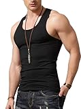 Herren Tanktop Gym Stringer Shirt Baumwolle Muskel Fitness Tanks Fitness Ärmelloser T-Shirt Schwarz M