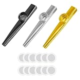 Kazoo,3 Stück Kazoo Metall,Kazoo Instrument,Kazoo Set, Panflöte,Goldenes Kasu Musikinstrumente,Aluminiumlegierung Kazoo,mit 12 austauschbaren Membran,lustiges Instrument für Kinder und Erwachsene (3)