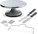 Tortenplatte Drehbare Tortenständer Tischdekorationsset - Aluminium Tortenplatte Drehbar, Rotierender Drehplatte Torte, Edelstahlspatel und Zuckergussglätter - Zum Dekorieren von Kuchen, Torten