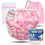 KIDVERSE Schwimmwindel Baby 0-3 Jahre - Hautfreundliche Schwimmwindeln wiederverwendbar & saugstark - Baby Schwimmwindel inklusive Tragetasche & Wäschenetz - Größenverstellbare Schwimmwindeln Baby