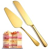 BTBHIHO Hochzeitstortenmesser und Tortenheber-Set aus goldenem Edelstahl, Dessert-Kochmesser, gezahnter Kuchenlöffel, Tortenheber für Hochzeiten, Geburtstage, Jubiläumsfeiern