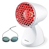 Beurer IL 11 Infrarotlampe mit Schutzgitter, Medizinprodukt mit wohltuender Wärme zur Anwendung bei Erkältung und Muskelverspannung, 5 Neigungsstufen, inklusive Schutzbrille, Weiß