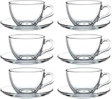 Pasabahce 97948 Basic, 6 Tassen mit 6 Untertellern, für Tee, Kaffee, Cappuccino, für 6 Personen transparent